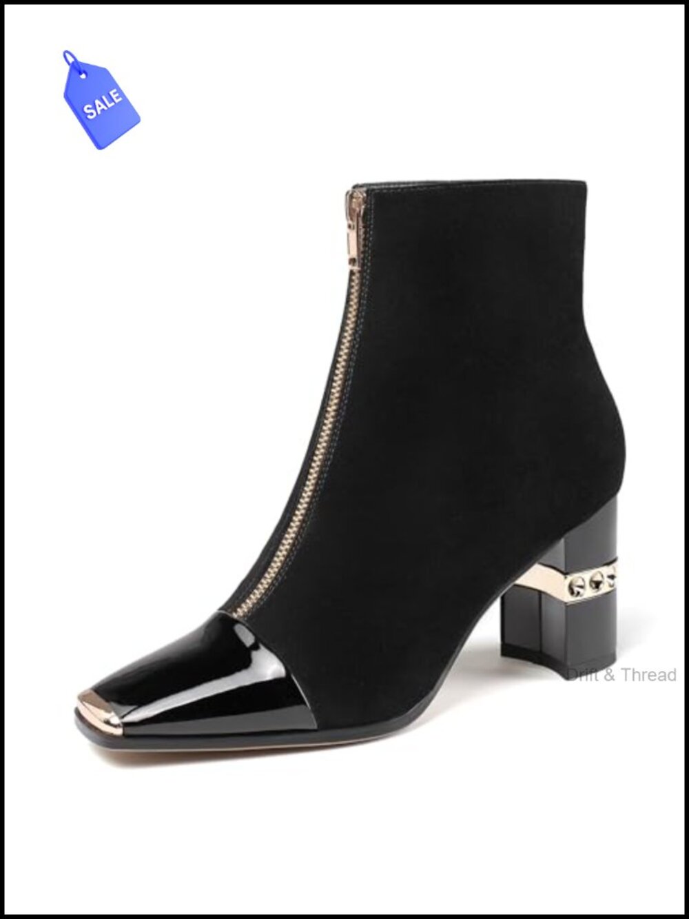 Suede ankle boots block heel square toe